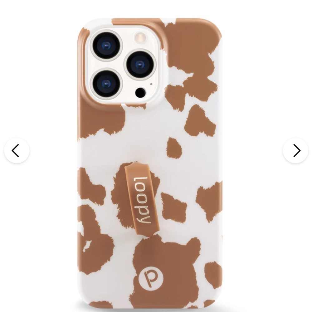 LIKE NEW! Loopy Case - iPhone 13 Pro - Brown & White Cow Print Phone Case